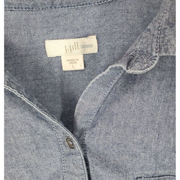 J. JILL DENIM Womens Button Top Large 100% Cotton Blue Long Sleeves Point Collar - Picture 3 of 9
